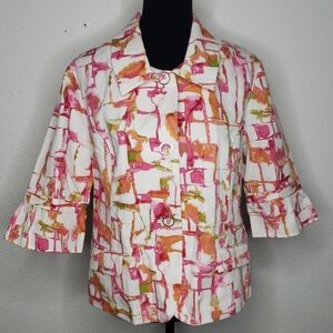 Chico's Womens 100% Cotton Flutter Sleeves Blazer Jacket Size L Spring Bohemian